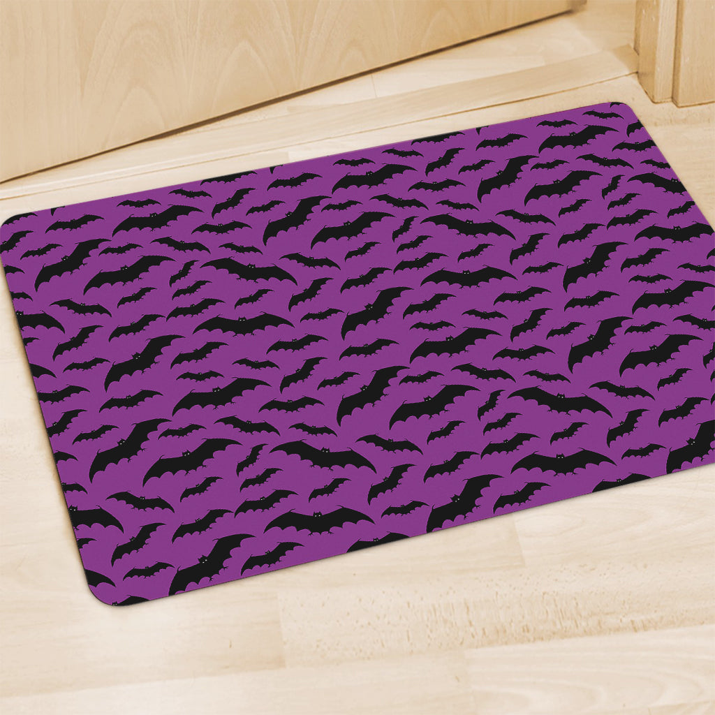 Purple And Black Halloween Bat Print Polyester Doormat