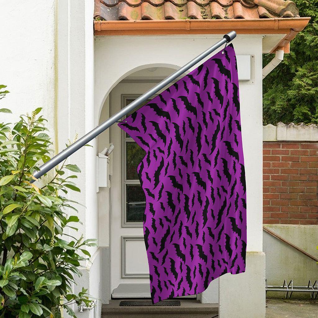 Purple And Black Halloween Bat Print Polyester Flag