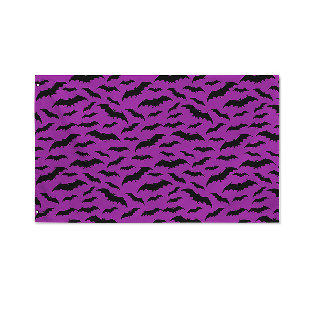 Purple And Black Halloween Bat Print Polyester Flag