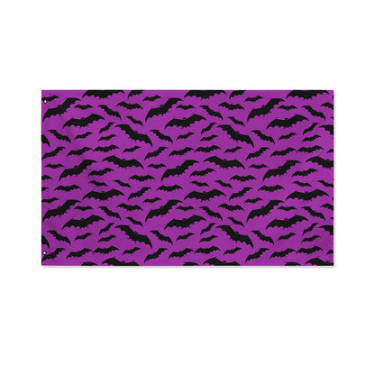 Purple And Black Halloween Bat Print Polyester Flag