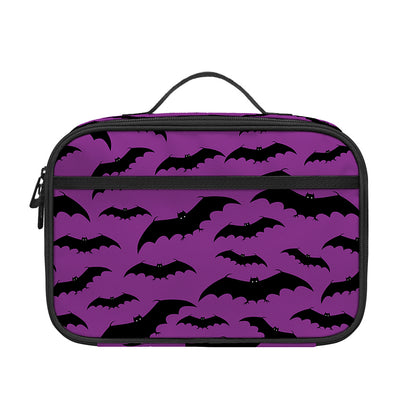 Purple And Black Halloween Bat Print Portable Lunch Bag