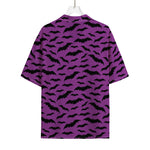 Purple And Black Halloween Bat Print Rayon Hawaiian Shirt