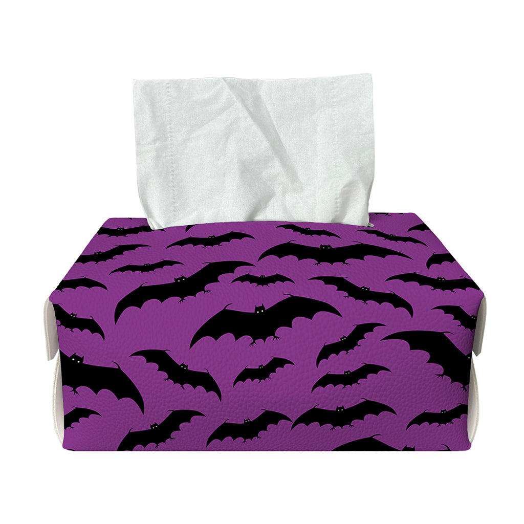 Purple And Black Halloween Bat Print Rectangle Tissue Box Cover