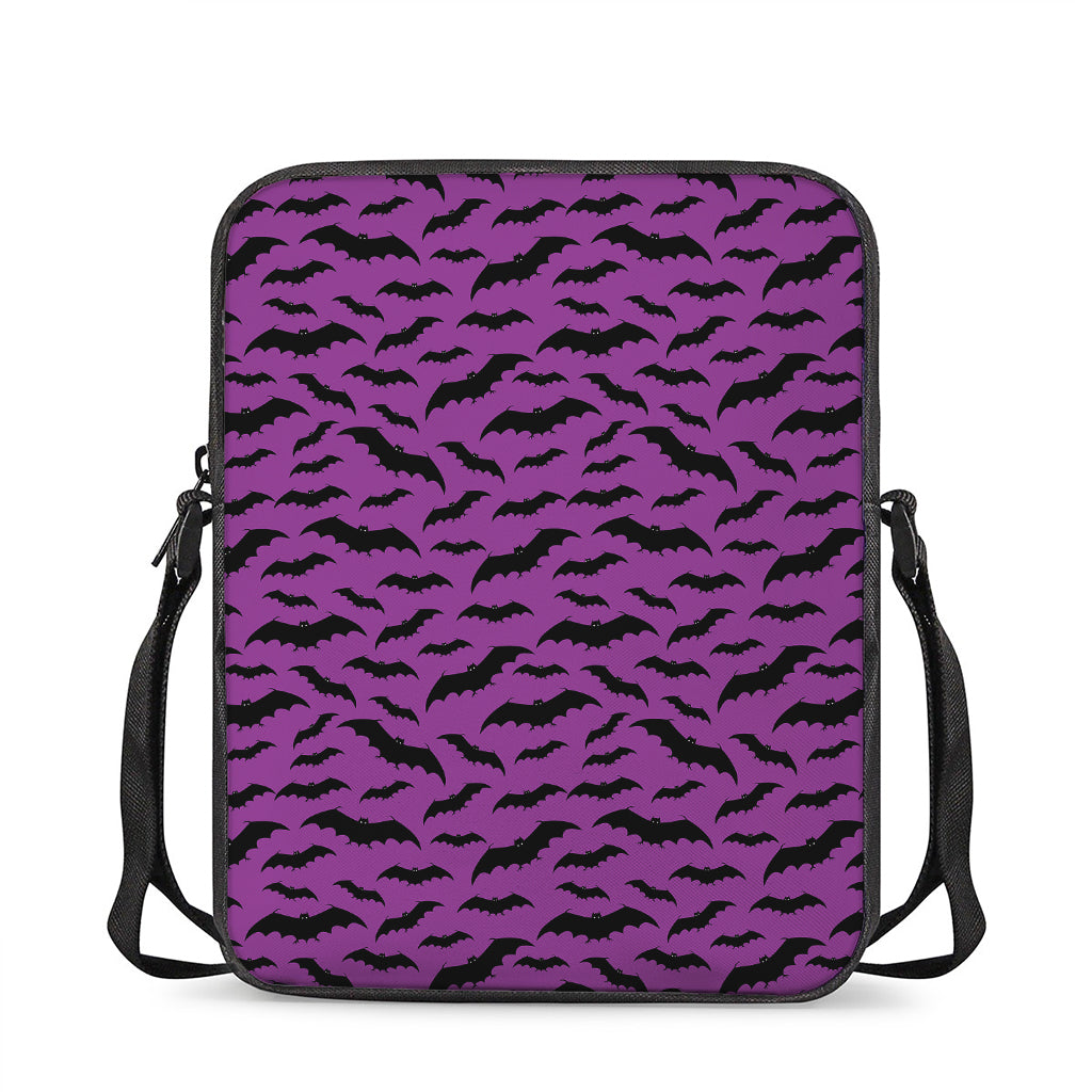 Purple And Black Halloween Bat Print Rectangular Crossbody Bag