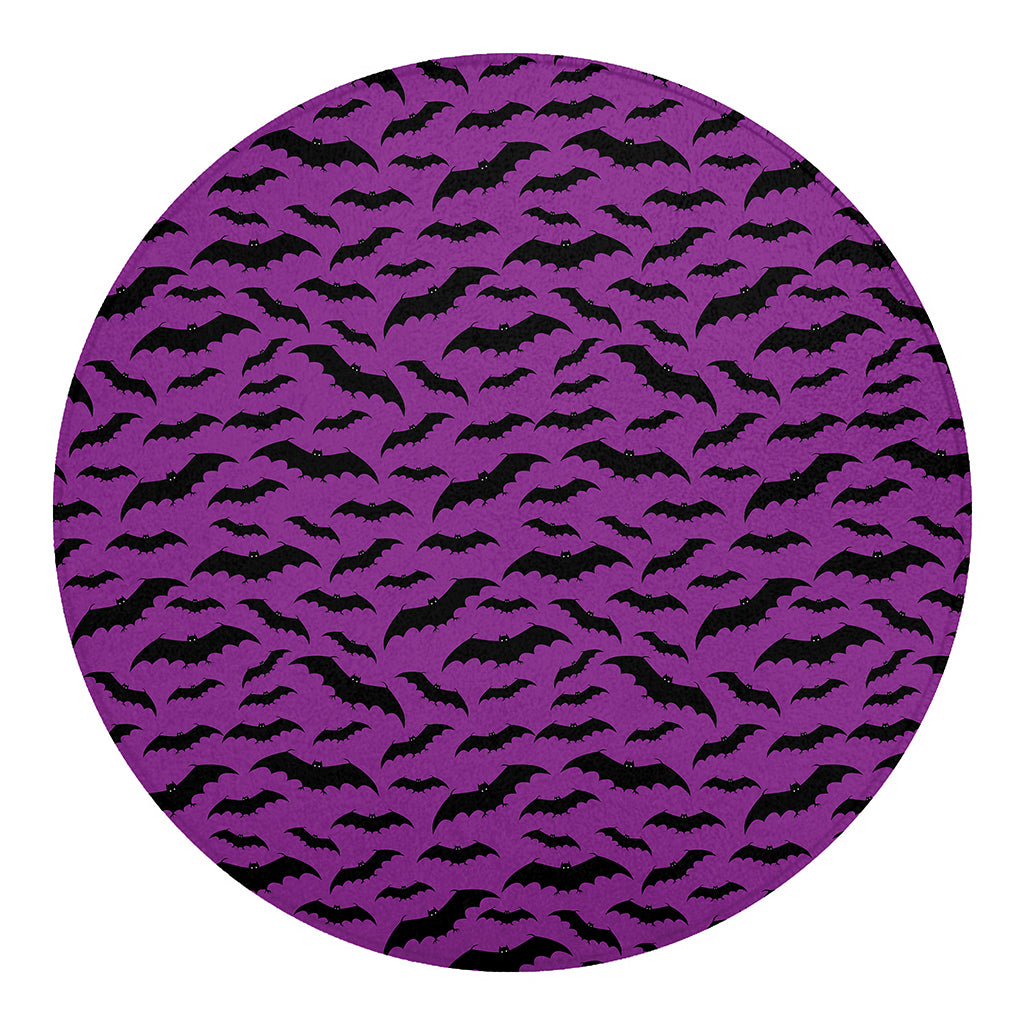 Purple And Black Halloween Bat Print Round Blanket