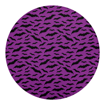 Purple And Black Halloween Bat Print Round Blanket