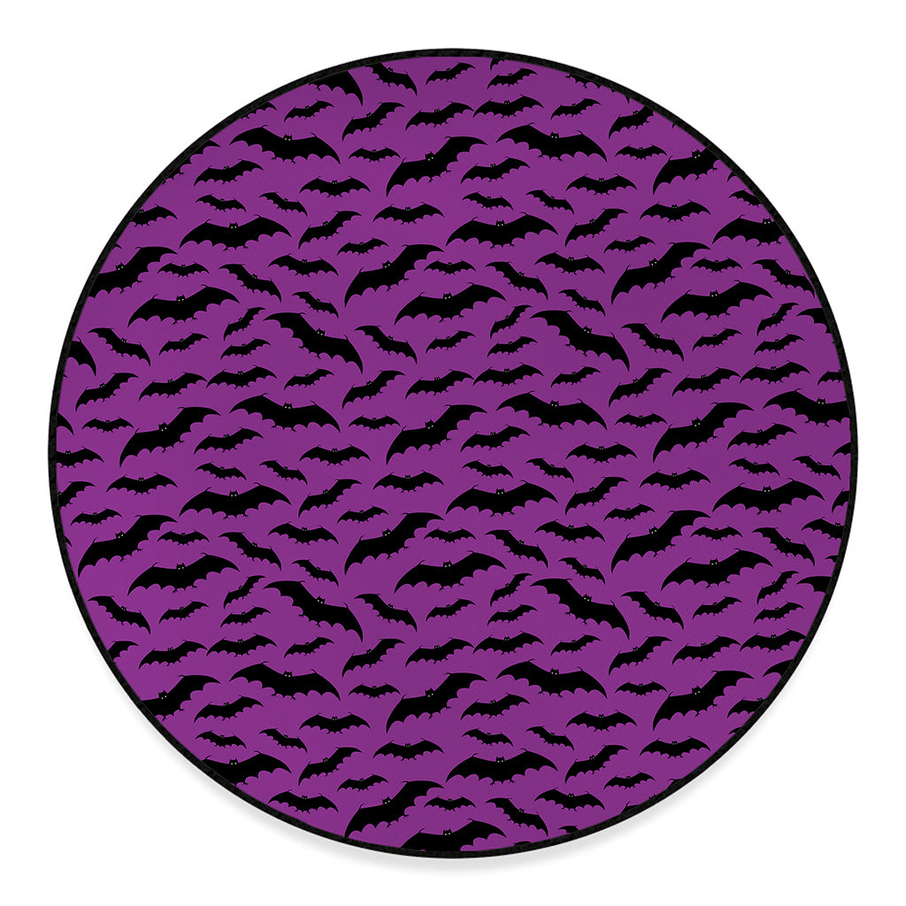 Purple And Black Halloween Bat Print Round Floor Mat