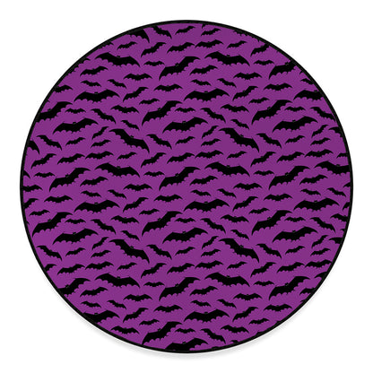Purple And Black Halloween Bat Print Round Floor Mat