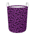 Purple And Black Halloween Bat Print Round Laundry Basket