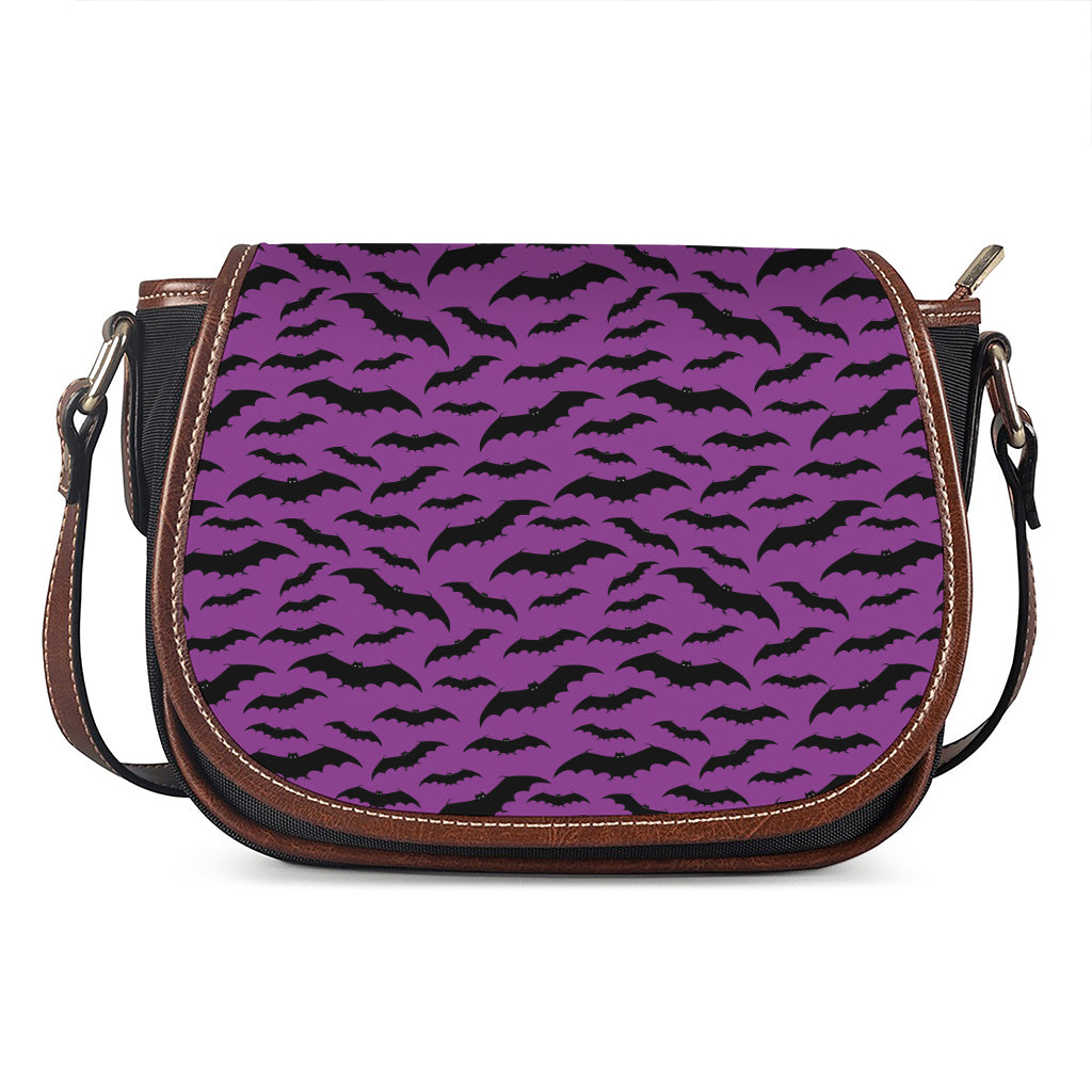 Purple And Black Halloween Bat Print Saddle Bag