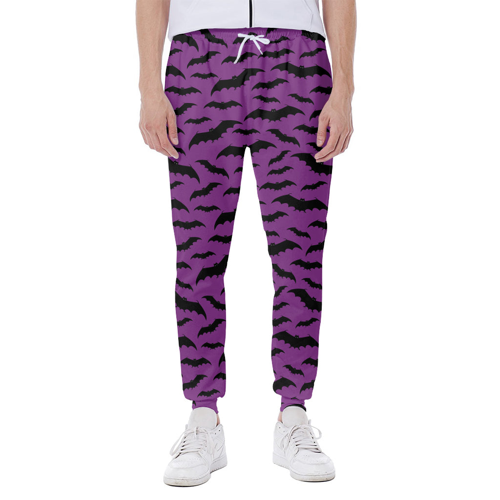 Purple And Black Halloween Bat Print Scuba Joggers