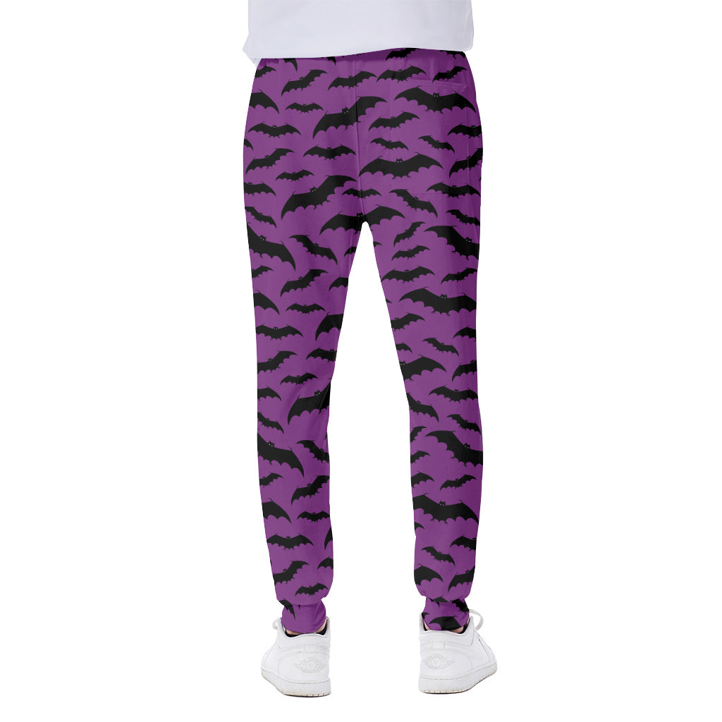 Purple And Black Halloween Bat Print Scuba Joggers