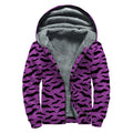 Purple And Black Halloween Bat Print Sherpa Lined Zip Up Hoodie