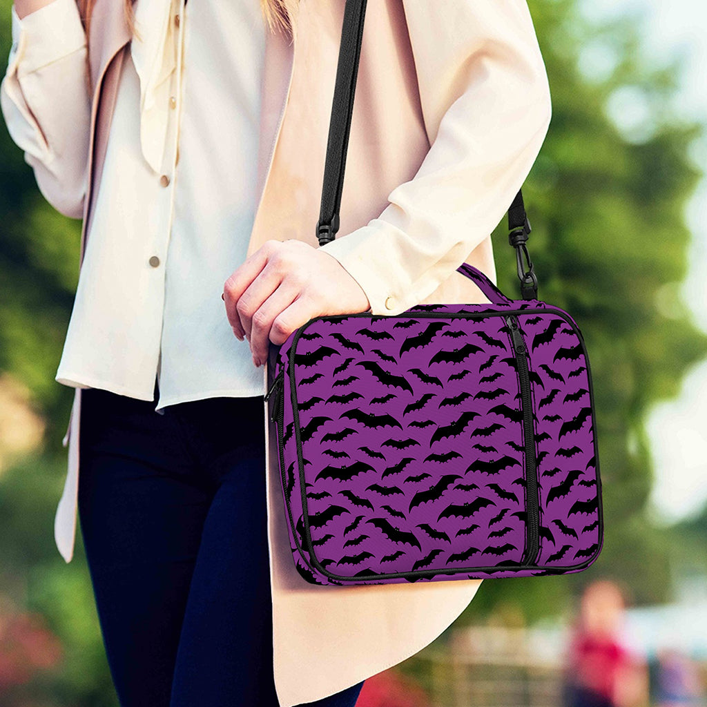 Purple And Black Halloween Bat Print Shoulder Strap Bible Bag