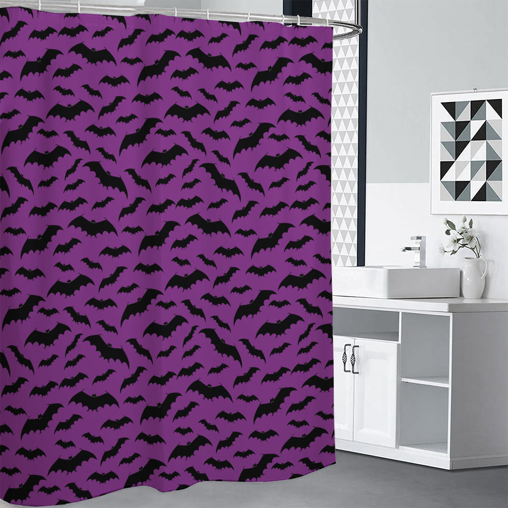 Purple And Black Halloween Bat Print Shower Curtain