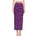 Purple And Black Halloween Bat Print Side Slit Maxi Skirt