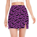Purple And Black Halloween Bat Print Side Slit Mini Skirt