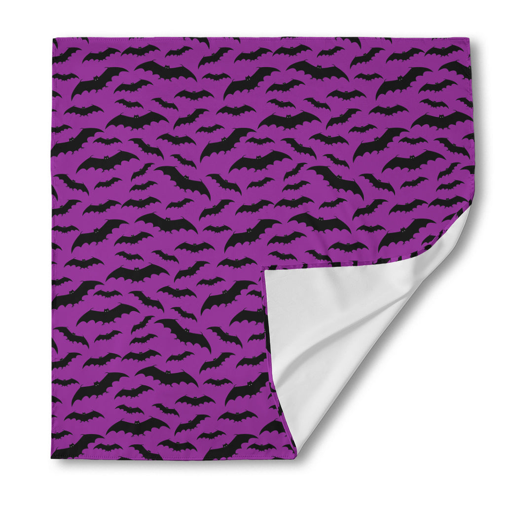 Purple And Black Halloween Bat Print Silk Bandana
