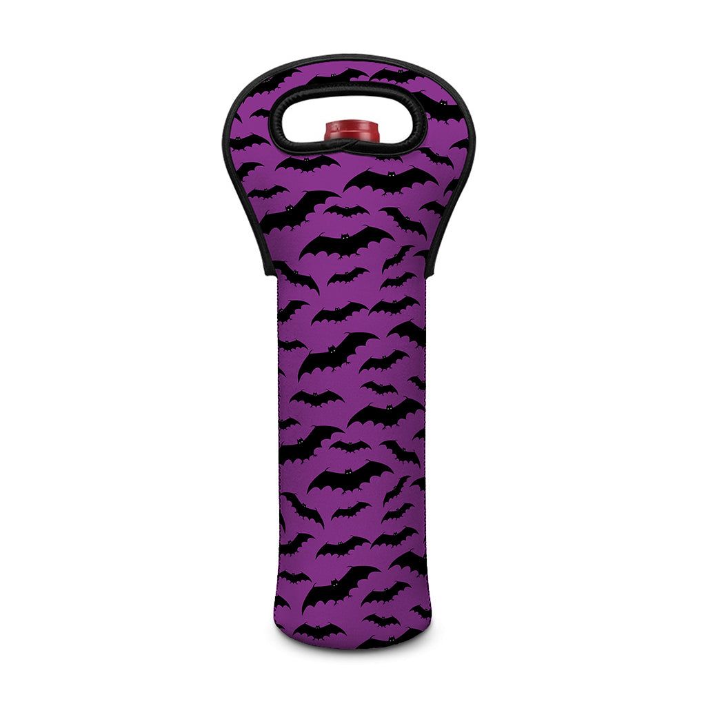 Purple And Black Halloween Bat Print Single Neoprene Wine Tote