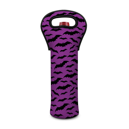 Purple And Black Halloween Bat Print Single Neoprene Wine Tote
