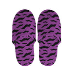 Purple And Black Halloween Bat Print Slippers