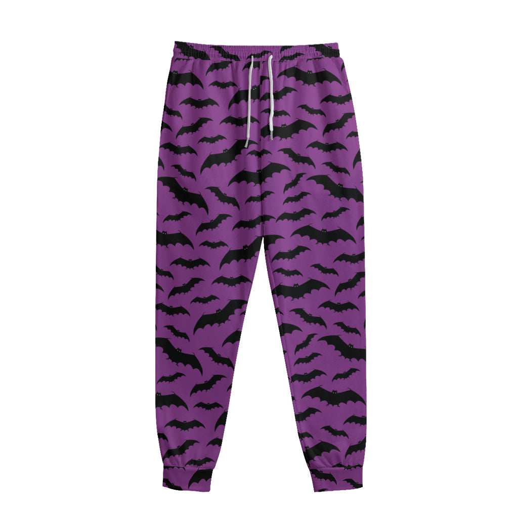 Purple And Black Halloween Bat Print Sweatpants