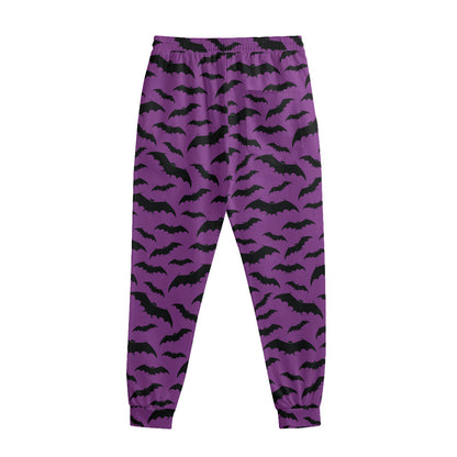 Purple And Black Halloween Bat Print Sweatpants