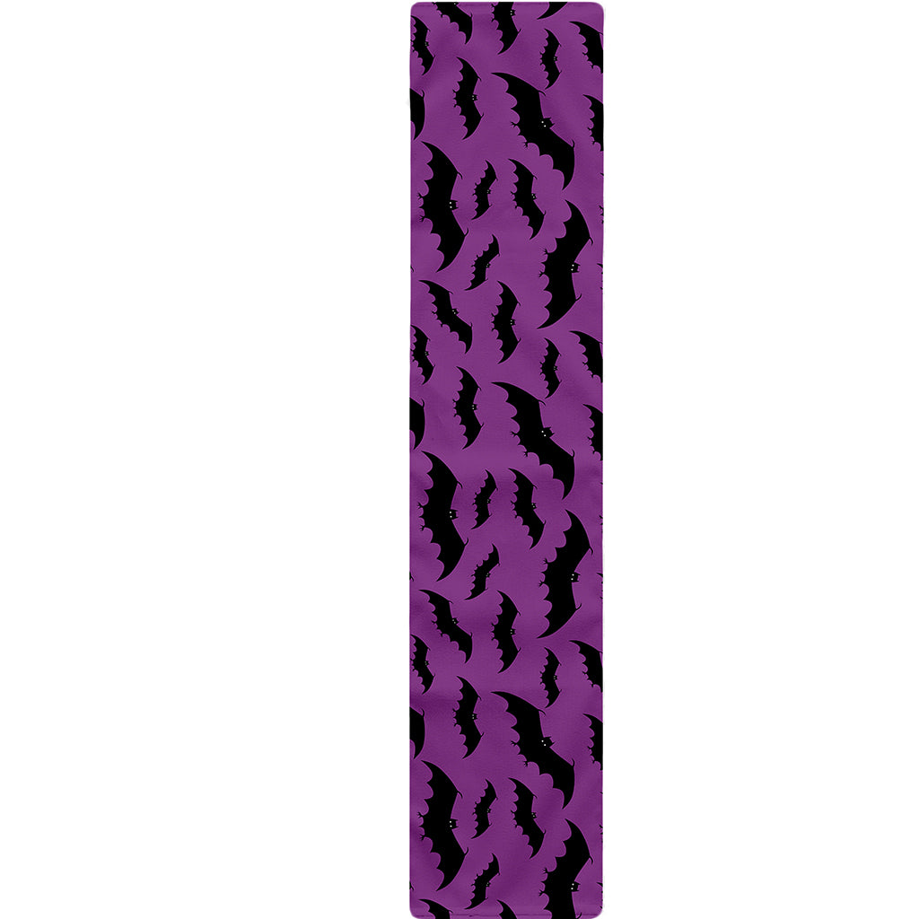 Purple And Black Halloween Bat Print Table Runner