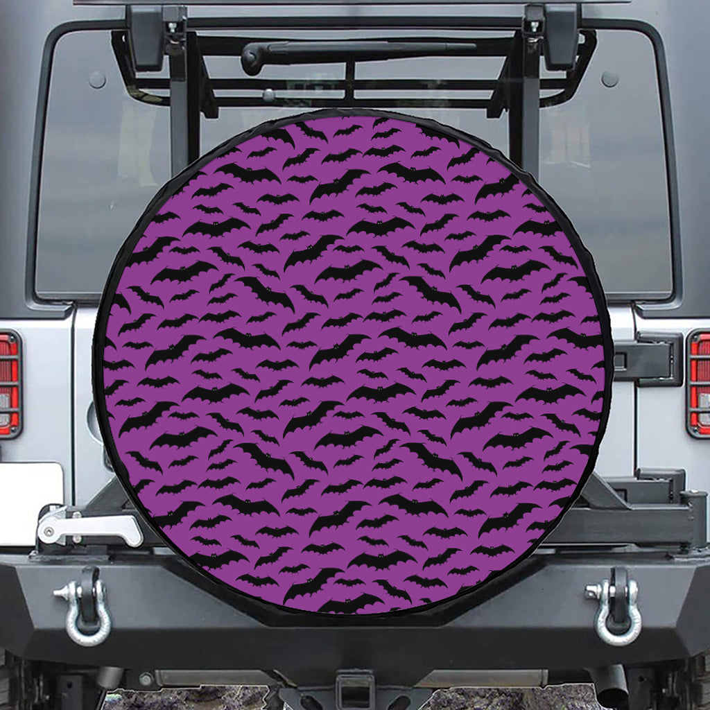 Purple And Black Halloween Bat Print Tire Cover