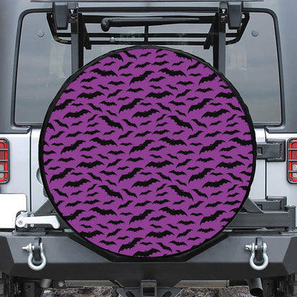 Purple And Black Halloween Bat Print Tire Cover