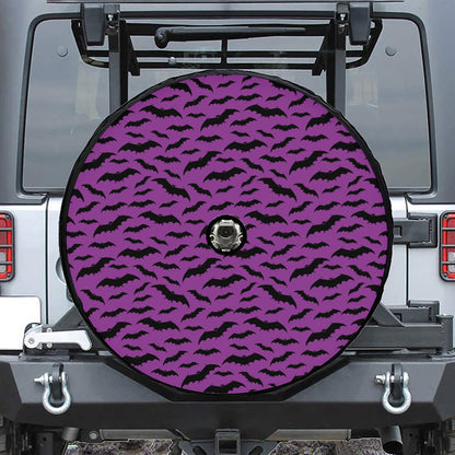 Purple And Black Halloween Bat Print Tire Cover With Camera Hole