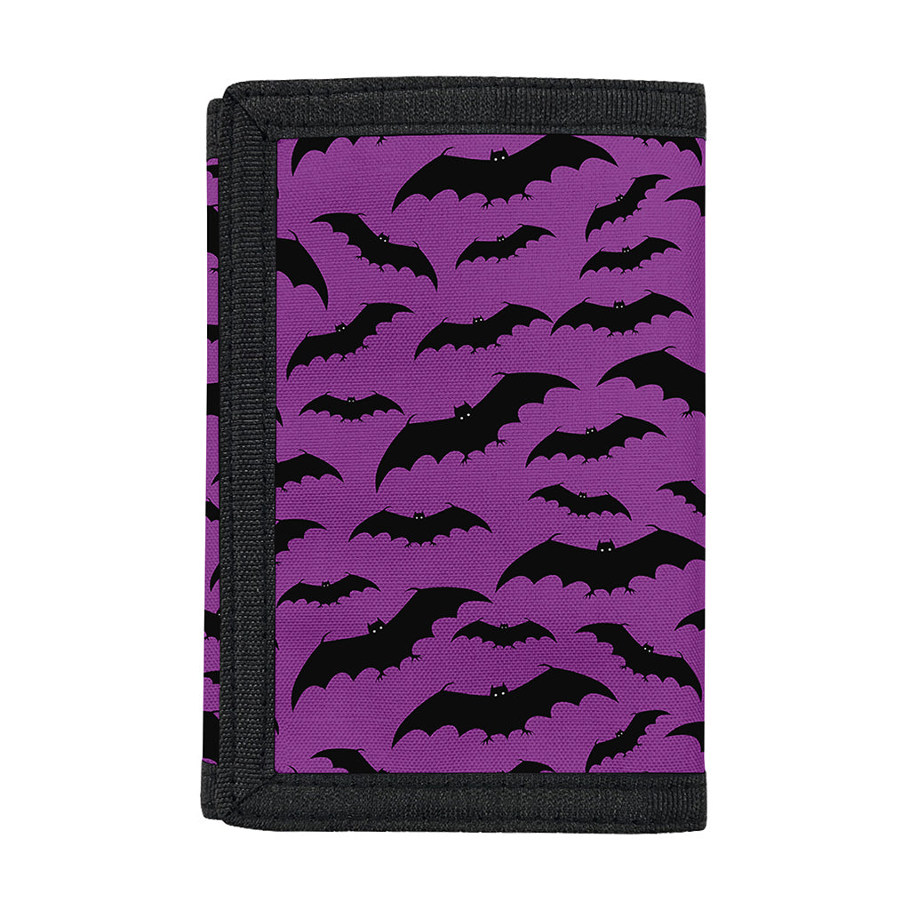 Purple And Black Halloween Bat Print Trifold Wallet