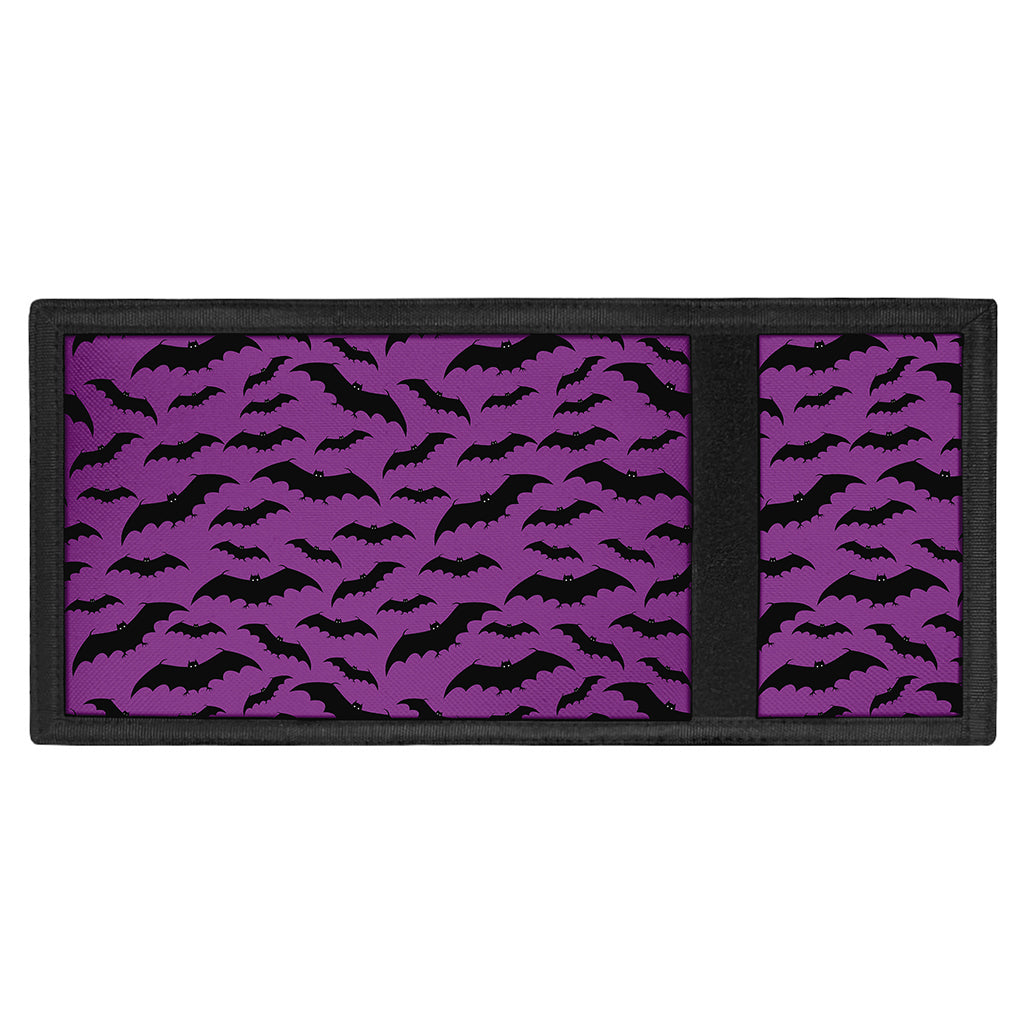 Purple And Black Halloween Bat Print Trifold Wallet