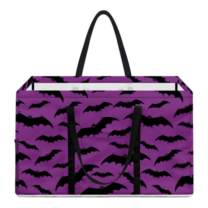 Purple And Black Halloween Bat Print Utility Tote Bag