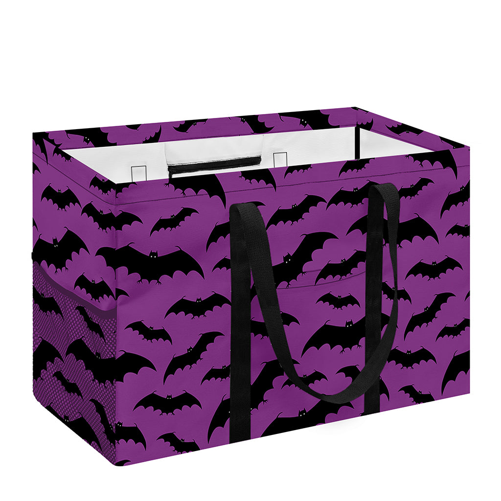 Purple And Black Halloween Bat Print Utility Tote Bag