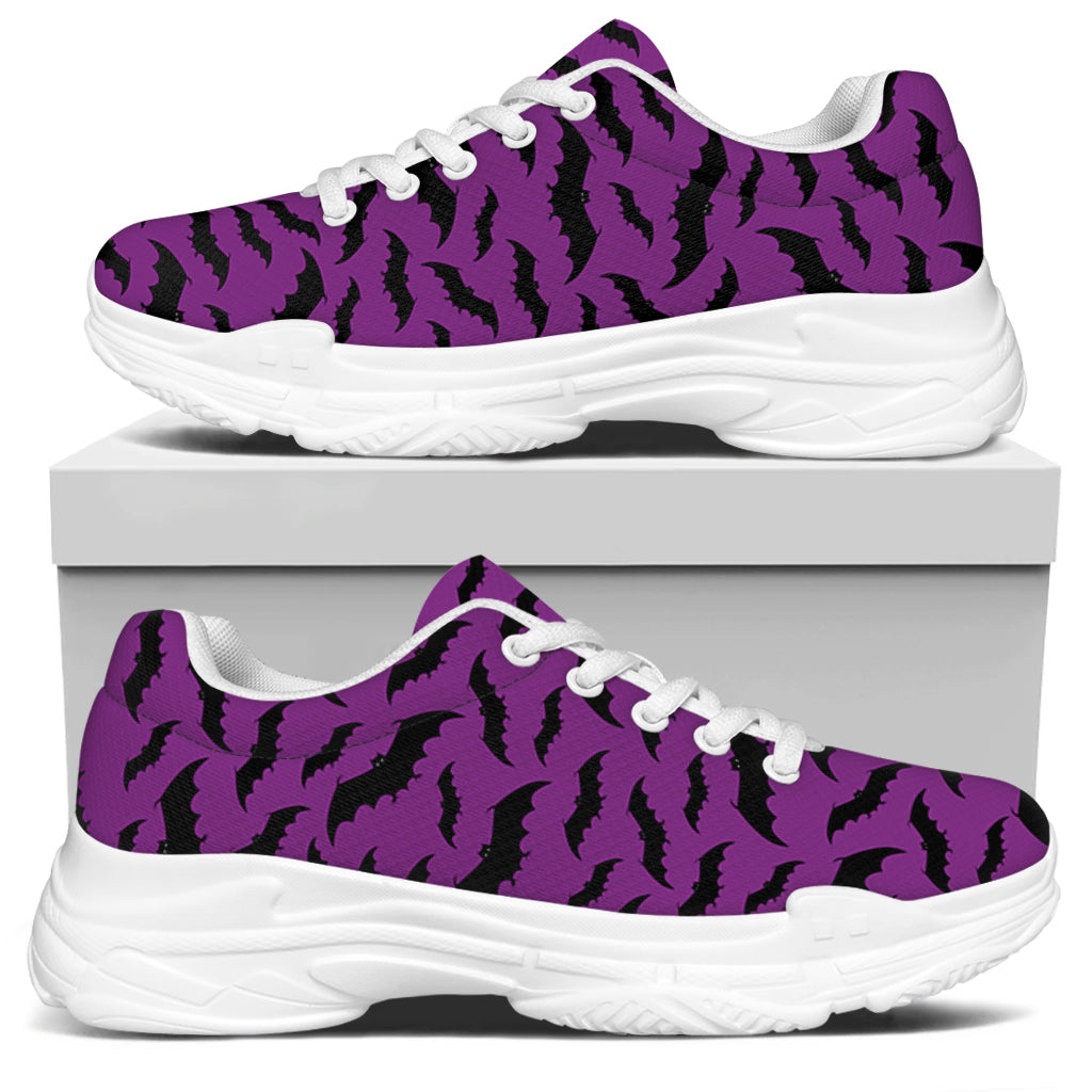Purple And Black Halloween Bat Print White Chunky Shoes
