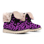 Purple And Black Halloween Bat Print Winter Boots