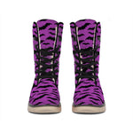 Purple And Black Halloween Bat Print Winter Boots