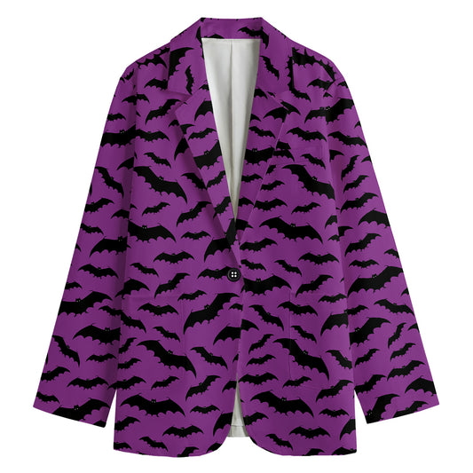 Purple And Black Halloween Bat Print Women's Blazer
