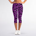 Purple And Black Halloween Bat Print Women's Capri Leggings