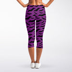 Purple And Black Halloween Bat Print Women's Capri Leggings