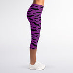 Purple And Black Halloween Bat Print Women's Capri Leggings
