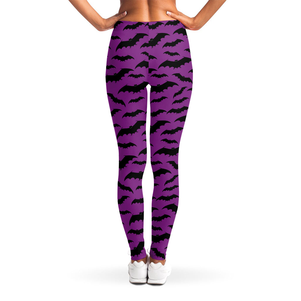 Purple And Black Halloween Bat Print Women's Leggings