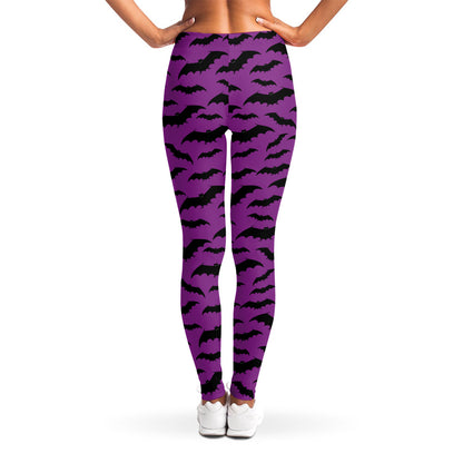 Purple And Black Halloween Bat Print Women's Leggings