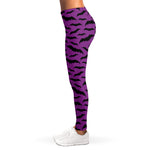 Purple And Black Halloween Bat Print Women's Leggings