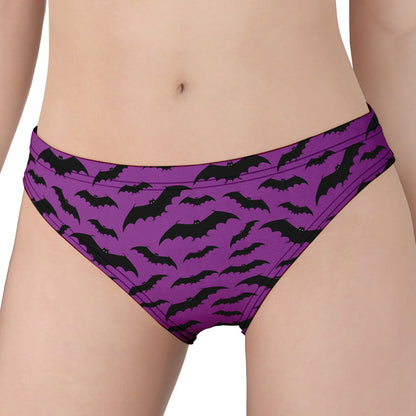 Purple And Black Halloween Bat Print Women's Panties