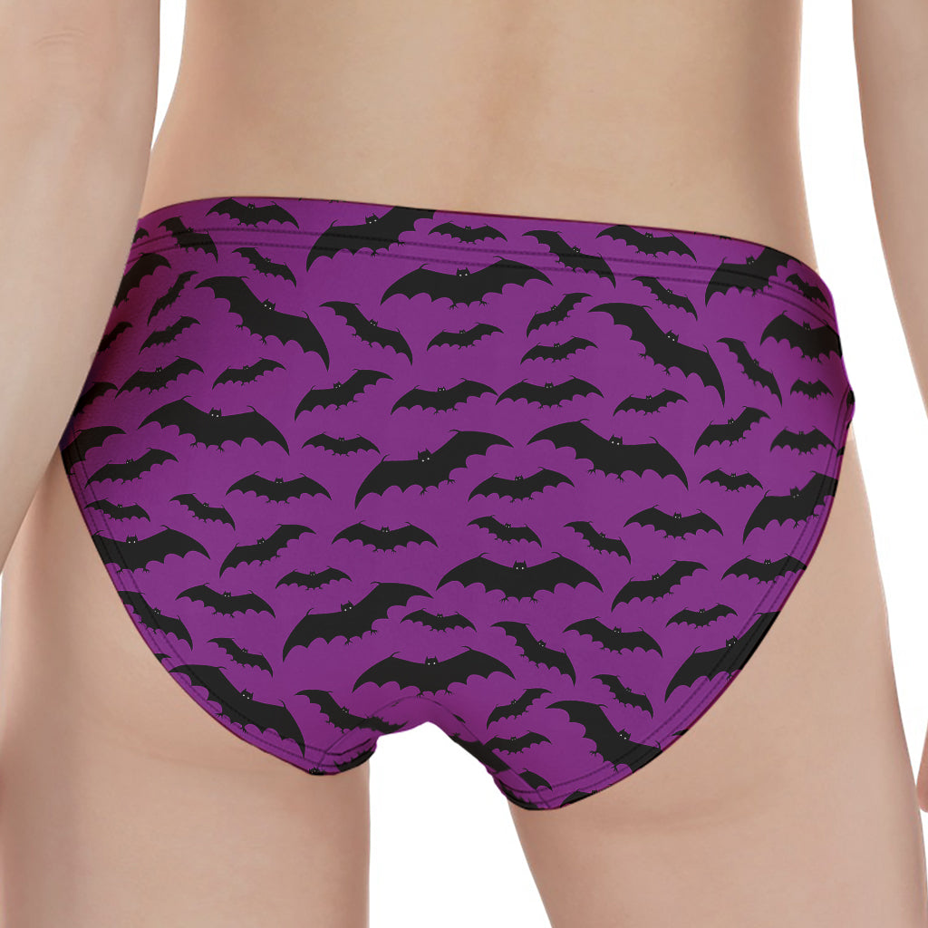 Purple And Black Halloween Bat Print Women's Panties