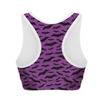 Purple And Black Halloween Bat Print Women's Sports Bra