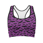 Purple And Black Halloween Bat Print Women's Sports Bra