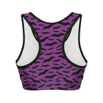 Purple And Black Halloween Bat Print Women's Sports Bra
